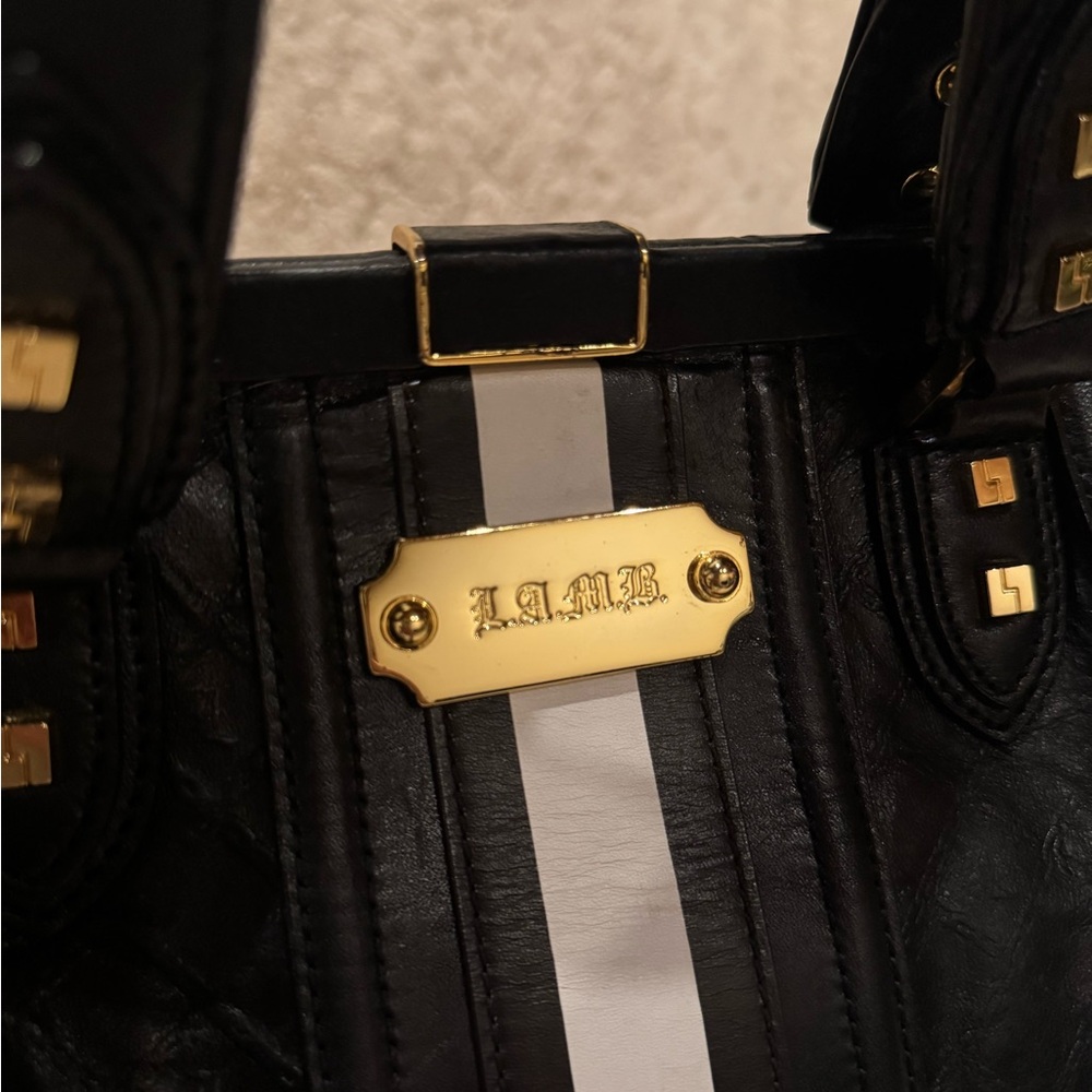 L.A.M.B. Black and White Leather Satchel, Vintage, Y2K - Picture 8 of 16